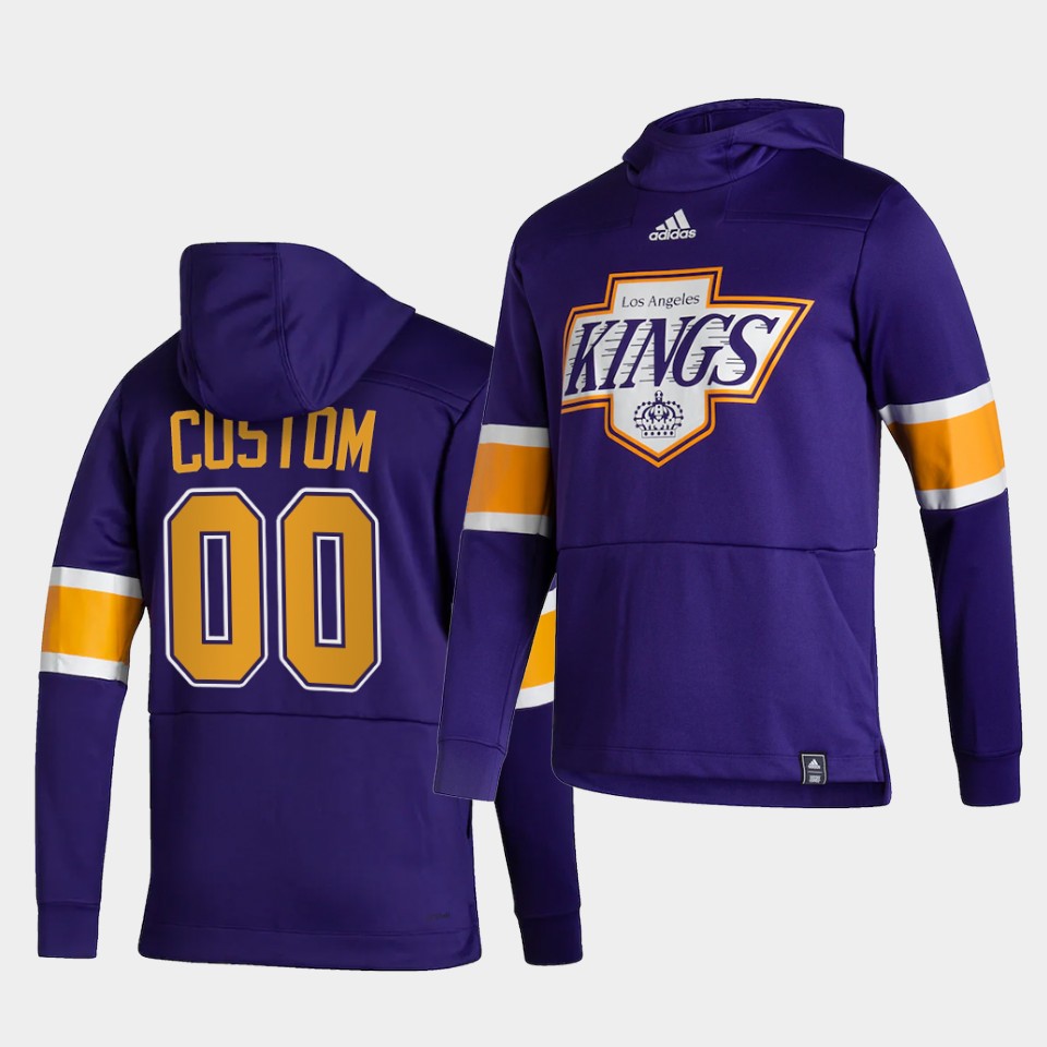 Men Los Angeles Kings #00 Custom Purple NHL 2021 Adidas Pullover Hoodie Jersey